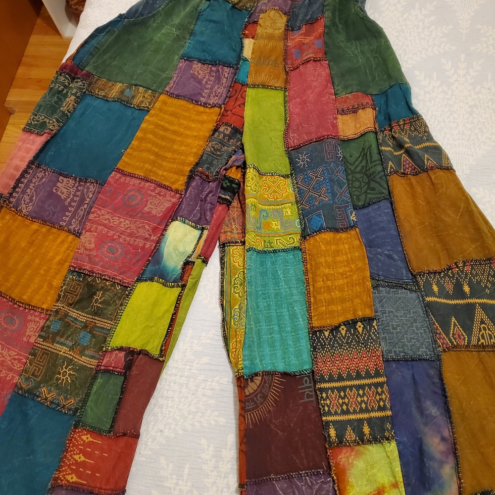 Colorful Patchwork Bohemian Bib Overalls by Kathmandu Imports